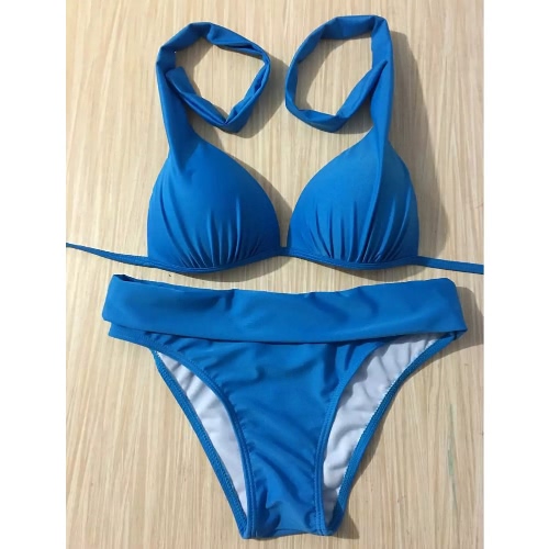 

Sexy Women Bikini Set Halter Solid Padded Wireless Bathing Suit Swimwear Swimsuits Two Piece