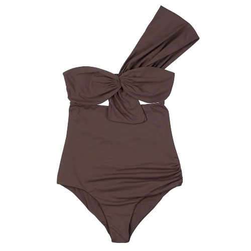 Donne di un pezzo Swimwear una spalla imbottito anteriore Twist laterale increspatura Bandage vita alta Retro Maillot sexy