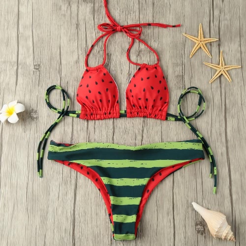 

Sexy Halter Watermelon Print Padded Wireless Women's Bikini