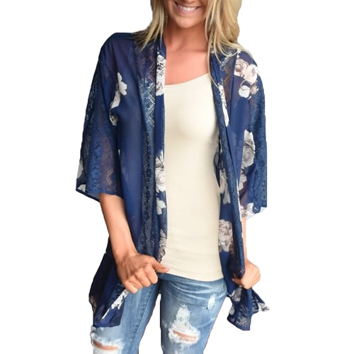 

Summer Chiffon Cardigan Floral Print Hollow Out Women's Kimono
