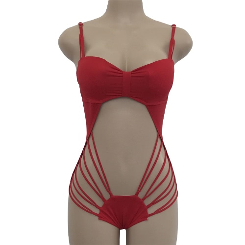 

New Sexy Women One-piece Swimsuit Bandage Hollow Out Solid Ruched Beach Swimwear Bathing Suit Black/Blue/Red