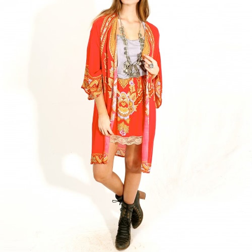 

Summer Chiffon Cardigan Bikini Cover Up Printed Boho Long Women's Kimono