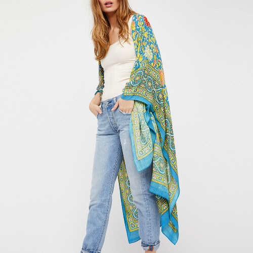 

Летний шифон кардиган бикини обложки печатных Boho длинные женские кимоно