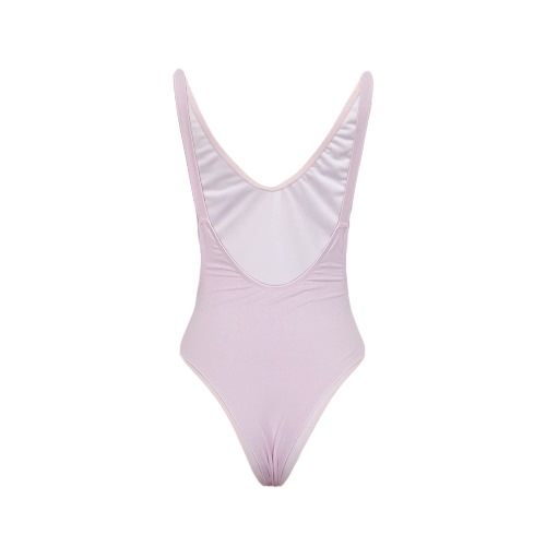 

Sexy Women High Cut Backless Swimsuit Deep V Neck Low Side Solid One Piece Bathing Suits Swimwear