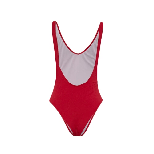 Sexy Women High Cut Backless Swimsuit Deep V Neck Low Side Solid One Piece Bathing Suits Swimwear