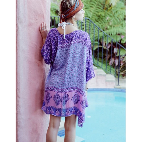 

Women Chiffon Kimono Cardigan Boho Ethnic Print Loose Long Bikini Cover Ups Beachwear