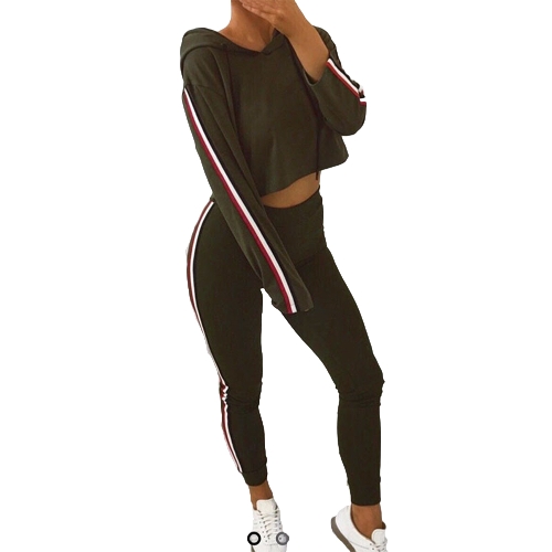 

Women Tracksuit Hooded Drawstring Crop Top High Waist Casual Sweat Suit