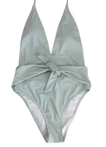 

Women V-Neck Bow Solid Bathing Suit One Piece Swimsuit