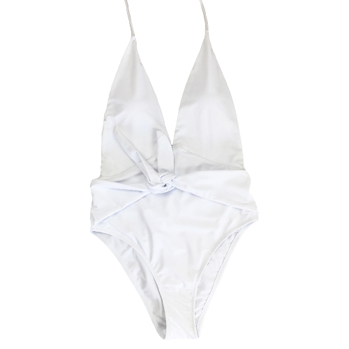 

Women V-Neck Bow Solid Bathing Suit One Piece Swimsuit