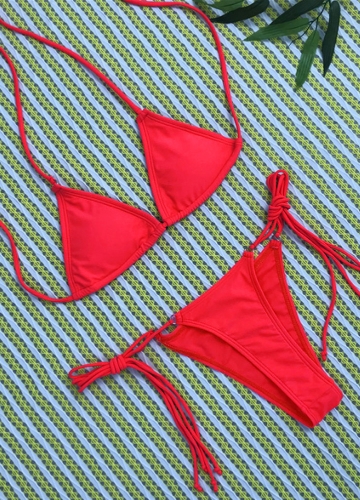 

Sexy Women Bikini Set Solid Bandage Strappy Halter Top Thong Two-Piece Swimwear Beach Swimsuit Bathing Suit