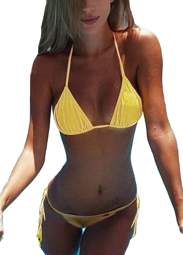 

Sexy Women Bikini Set Solid Bandage Strappy Halter Top Thong Two-Piece Swimwear Beach Swimsuit Bathing Suit