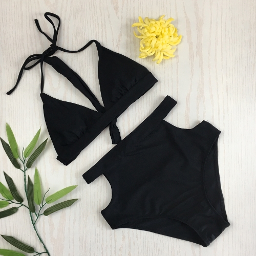 

Sexy Women High Waist Halter Straps V-Neck Bikini Set