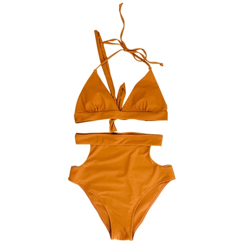 

Sexy Women High Waist Bikini Set Halter Straps Cut Out Side Backless Two Piece Swimsuit Swimwear