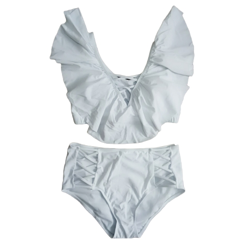 

Sexy Women Plus Size Bikini Set Printed Ruffles Hollow Out Push Up Swimsuit Swimwear Two Piece