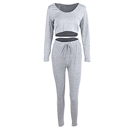 Sexy donna 2 pezzi Set con cappuccio crop top manica lunga palestra Yoga allenamento fitness pantaloni con cappuccio leggings Suit Outfit Sportwear