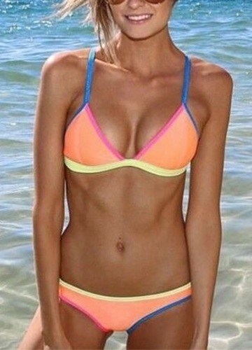

Women Bikini Set Swimwear Low Waisted Bathing Suit Triangle Cups Two Piece Swimsuit Beach Wear Blue/Orange