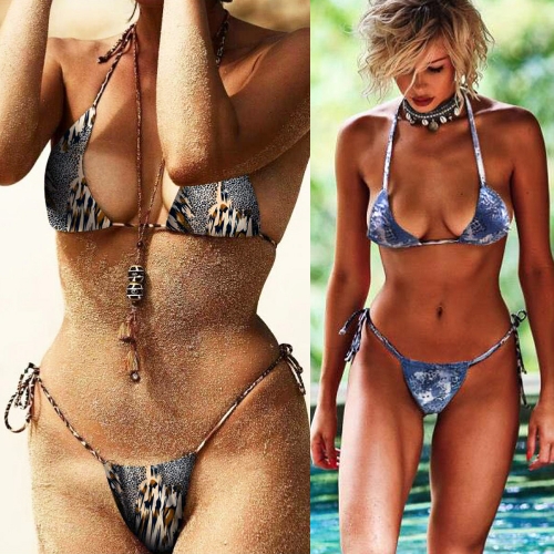 

Sexy Women Bikini Set Halter Leopard Print Wireless Bathing Suit Swimsuits Two Piece