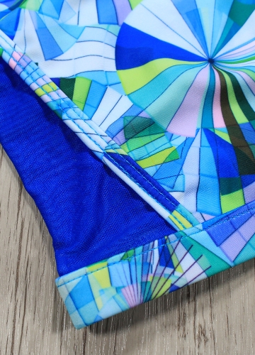 

Women Bikini Set Mesh Geometric Printed Tank Swimsuit Cutout Low Waist Padded Swimwear Bathing Suit Blue