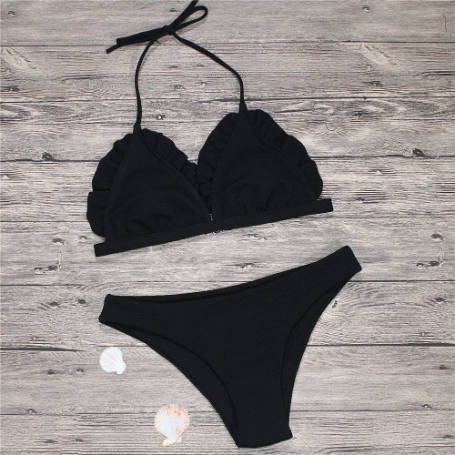 

Women Bikini Set Push Up Swimwear Swimsuit Ruffle Low Waisted Padded Two Piece Bathing Suit Beach Wear