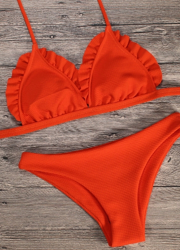 

Women Bikini Set Push Up Swimwear Swimsuit Ruffle Low Waisted Padded Two Piece Bathing Suit Beach Wear