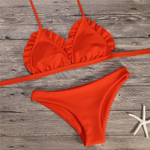 

Women Bikini Set Push Up Swimwear Swimsuit Ruffle Low Waisted Padded Two Piece Bathing Suit Beach Wear