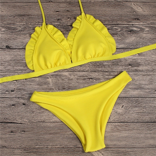 

Women Bikini Set Push Up Swimwear Swimsuit Ruffle Low Waisted Padded Two Piece Bathing Suit Beach Wear