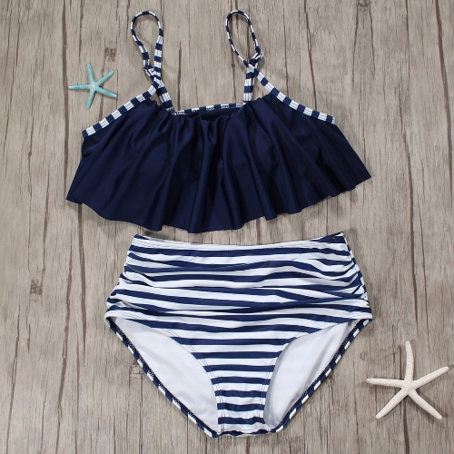 

Women Bikini Set Ruffles High Waist Ruched Padded Wireless Two Piece Swimsuit Swimwear