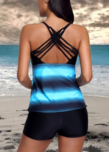 

Sexy Women Bikini Tankini Set Halter Bandage Cross Lacing Stripe Мягкие беспроводные купальники Two Piece
