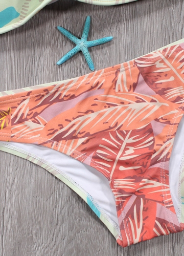 

Sexy Women Bikini Set Spaghetti Strap Contrast Color Bandage Cross Lacing Padded Wireless Swimsuits Yellow
