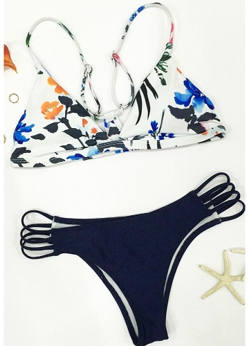 

Sexy Women Bikini Set Floral Print Wireless Strappy Bathing Suit