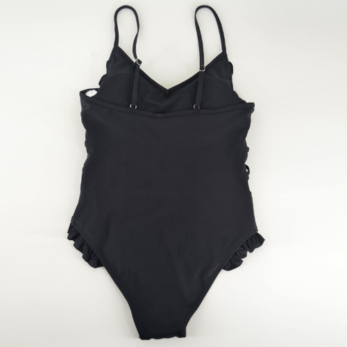 

Sexy Women One-piece Swimsuit Ruffles Bandage Hollow Out Monokini Beach Swimwear Bathing Suit Black