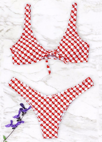 

Women Gingham Bikini Set Knot Front High Leg