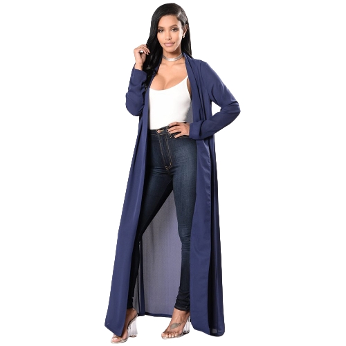 New Sexy Women Chiffon Maxi Cover Up Front Open Manga Longa Beach Pool Bikini Cover Up Coat Blue