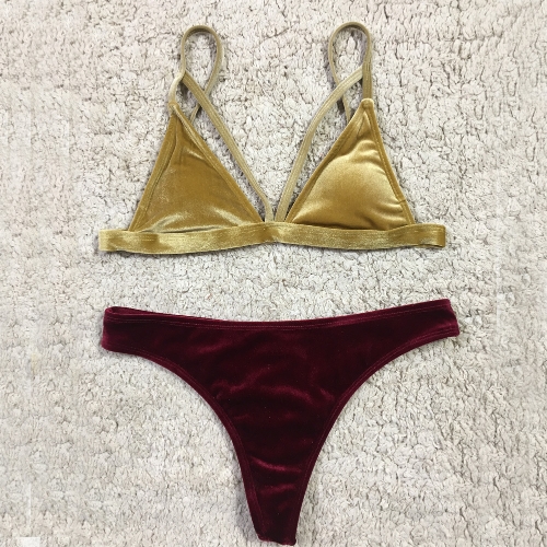

Бархат Глубокий V Шея Push-Up Мягкий бюстгальтер Backless Бикини Set
