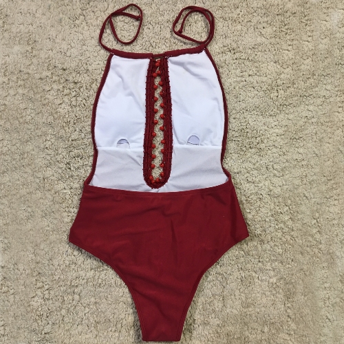 

Halter Solid Deep V Шея Вязание крючком Monokini One Piece