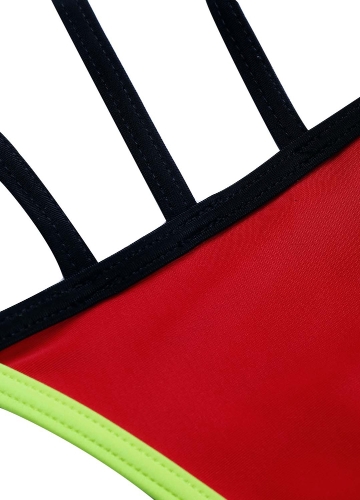 

Sexy Women One-piece Swimsuit Contrast Color Cross Bandage Halter Monokini Swimwear Bathing Suit Orange/Blue/Red