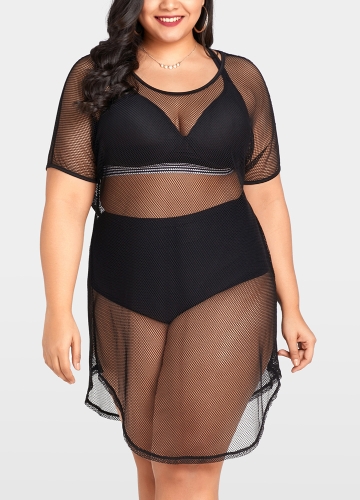 

Women Plus Size Cover Up Net See Through Bikini Beach Dress Wear