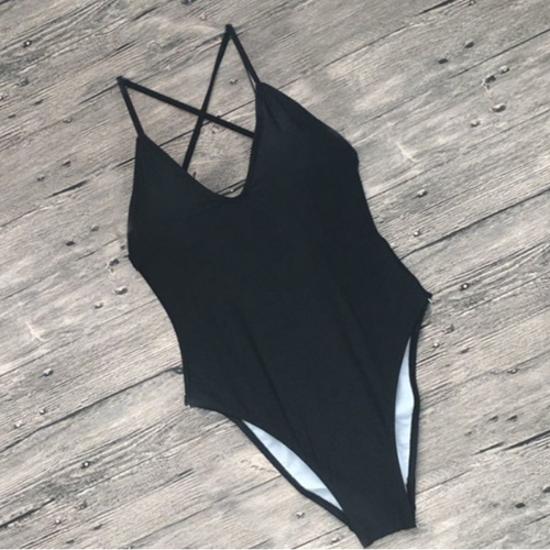 Spaghetti Strap Open Back Solid Padded Swimwear