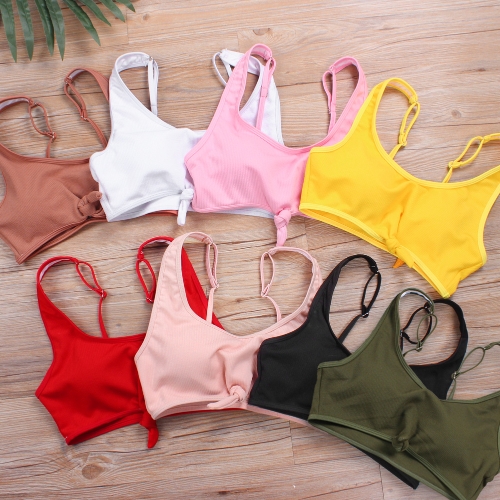 Costume da bagno da donna a costine annodato a costine con bordo a costine