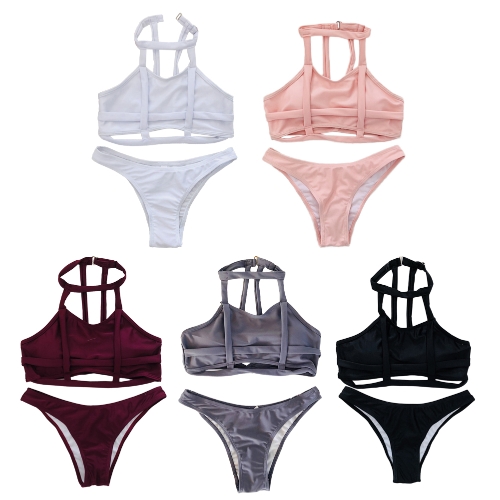 

Sexy Women Bikini Set Choker Neck Hollow Bandage Мягкие куртки Купальники Купальники