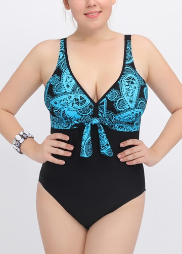 

Large Size Contrast Color Vintage Print One Piece Swimsuit Large Size Contrast Color Vintage Print One Piece Swimsuit