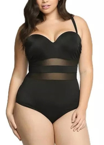 

Large Size Mesh Splice Push Up One Piece Swimsuit