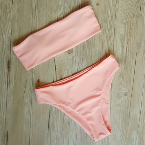Bikini da donna a vita alta con spalle scoperte Costume da bagno intero con imbottitura push-up imbottita