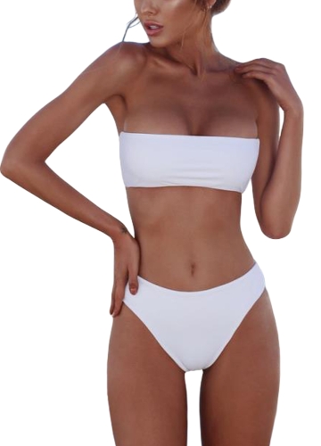 Women High Waist Bikini Set Off Shoulder Push Up Padded Swimsuit Swimwear Solid Bathing Suit