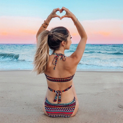 

Sexy Women Bikini Set Geometry Print Padded Top Bottom Beach Swimwear Swimsuit Bathing Suit Red