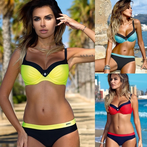 

Women Color Block Bikini Set Backless Push Up Padded Underwire Bandage Swimsuit Swimwear Bathing Suit