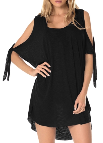 Women Cold Shoulder Tunic Dress Batwing Half Sleeve Solid Blouse Casual Cover-Up