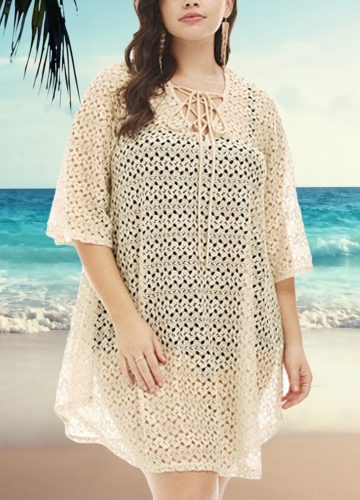 

Women Plus Size Beach Cover Up Crochet Lace Hollow Bandage Bikini Swimsuit