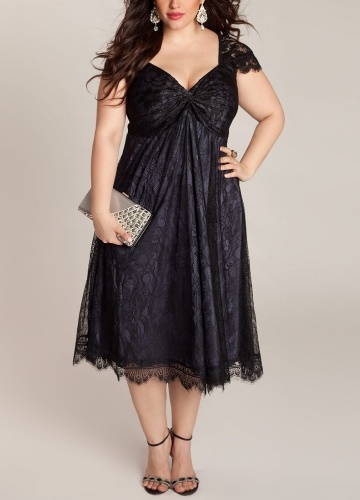 

Women Plus Size Dress Floral Lace Sweetheart Midi Elegant Evening Party Wear