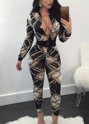 

Print Chain Pattern Leopard Women Playsuit